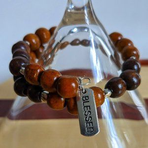 "Blessed" Wooden Wire Wrap Bracelet